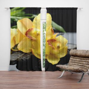 Zatemňovací závěs Žluté orchideje: 2ks 140x250cm