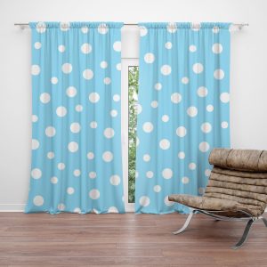 Zatemňovací závěs Bílé puntíky na modré: 2ks 140x250cm