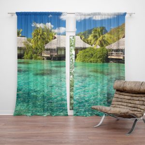 Zatemňovací závěs Chatky na moři: 2ks 140x250cm